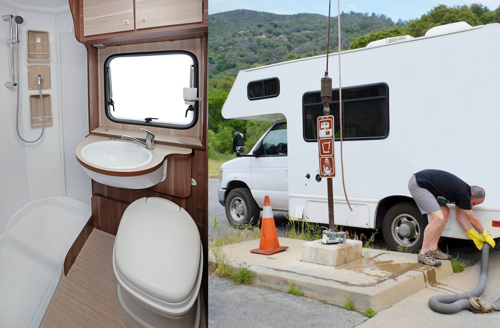 Portable RV/camper toilet and holding tank setup in Providence, Rhode Island